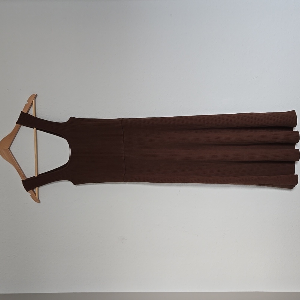 Vince Rib Sweetheart-Neck Camisole Dress Sleeveless A-line Hazelnut Brown S - Picture 3 of 10